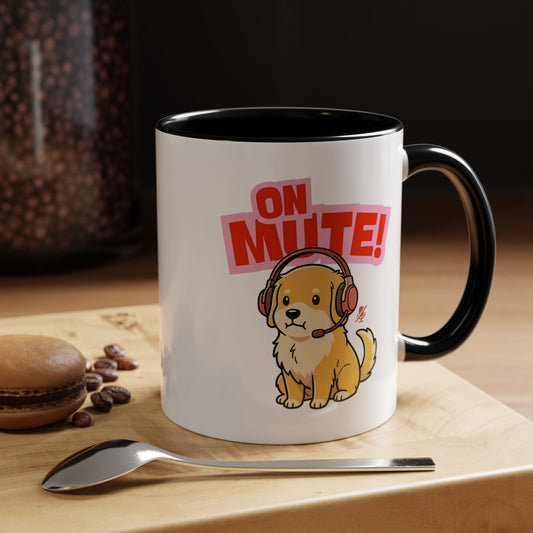 On Mute Golden Retriever Mug | Funny Work From Home Pun Cup | Remote Worker Gift | Dog Lover Accent Mug 11oz 15oz