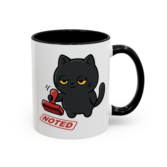 Noted Black Cat Mug | Funny Sarcastic Office Pun Cup | Coworker Gift | Cat Lover Accent Mug 11oz 15oz