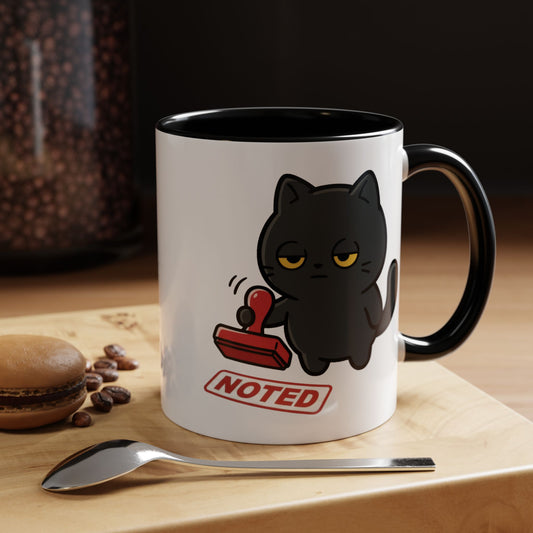 Noted Black Cat Mug | Funny Sarcastic Office Pun Cup | Coworker Gift | Cat Lover Accent Mug 11oz 15oz