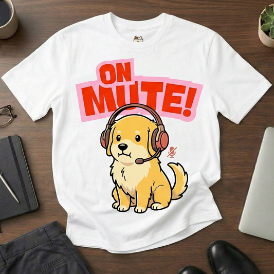 On Mute Golden Retriever T-Shirt | Funny Work From Home Gift | Remote Worker Tee